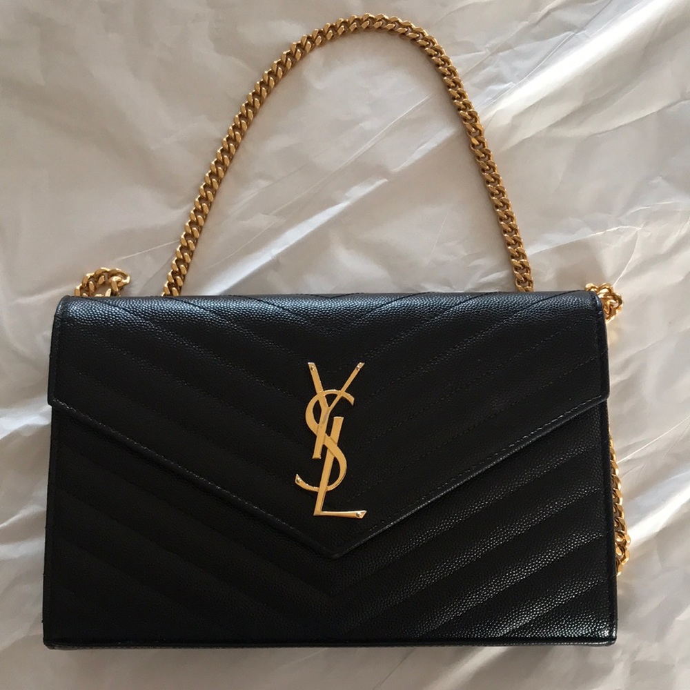 Authentic SAINT LAURENT monogram wallet on a chain